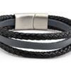 Mannen armband triple zwart leer - 20 cm